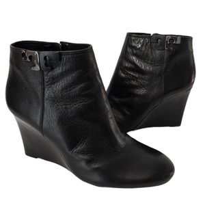 Tory Burch Lowell Wedge Booties Black Leather Sz 9.5